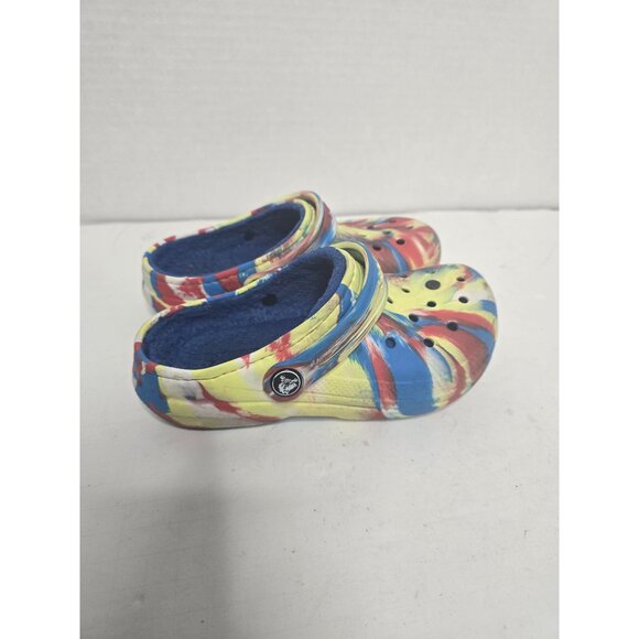 Crocs Kids Classic Lined Marbled Clog size 13 C Tie Dye Blue Yellow - Picture 11 of 11
